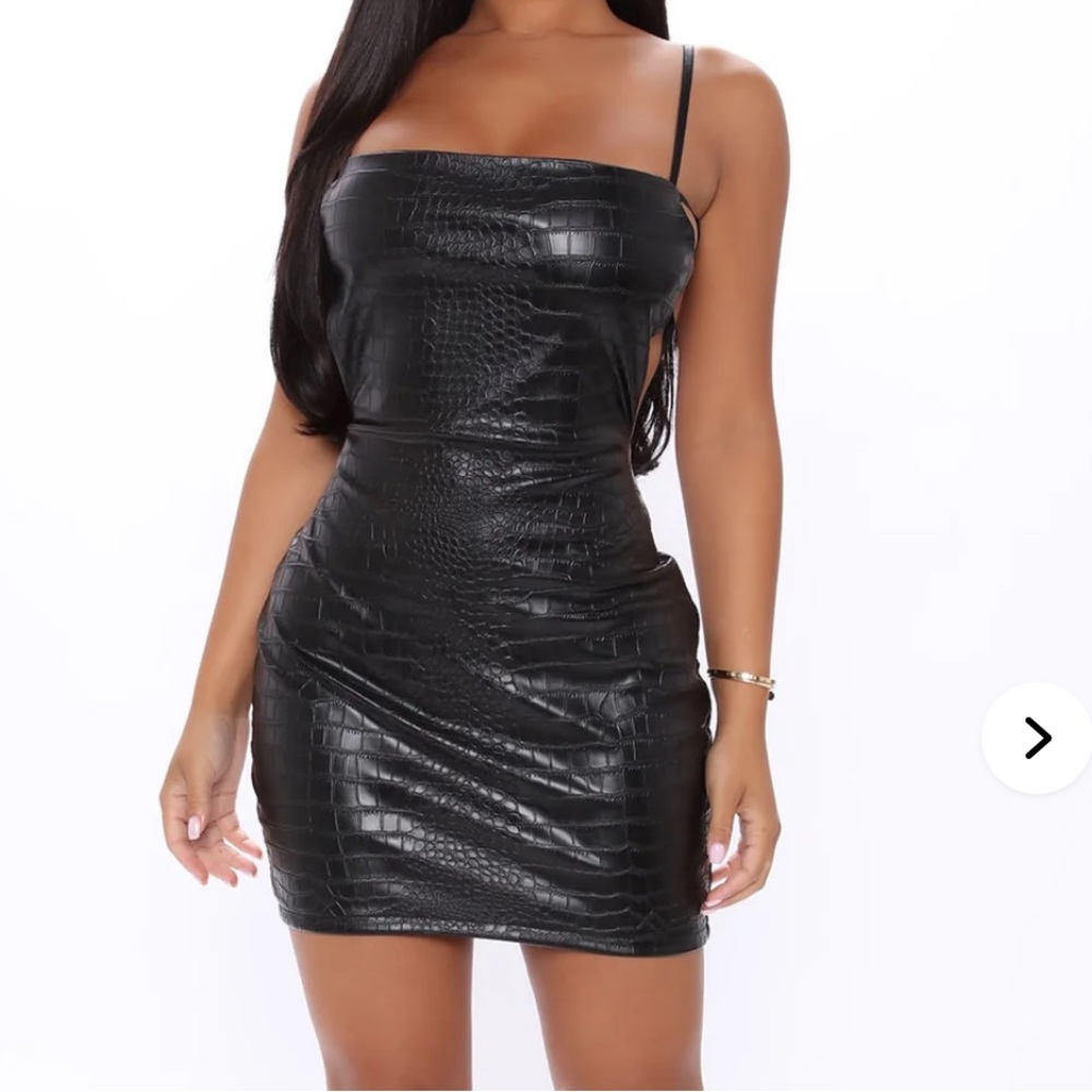 True Icon Faux Leather Mini Dress - Black